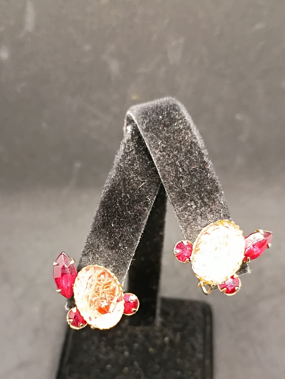 Gold-Tone Red Crystal Cluster Clip Earrings
